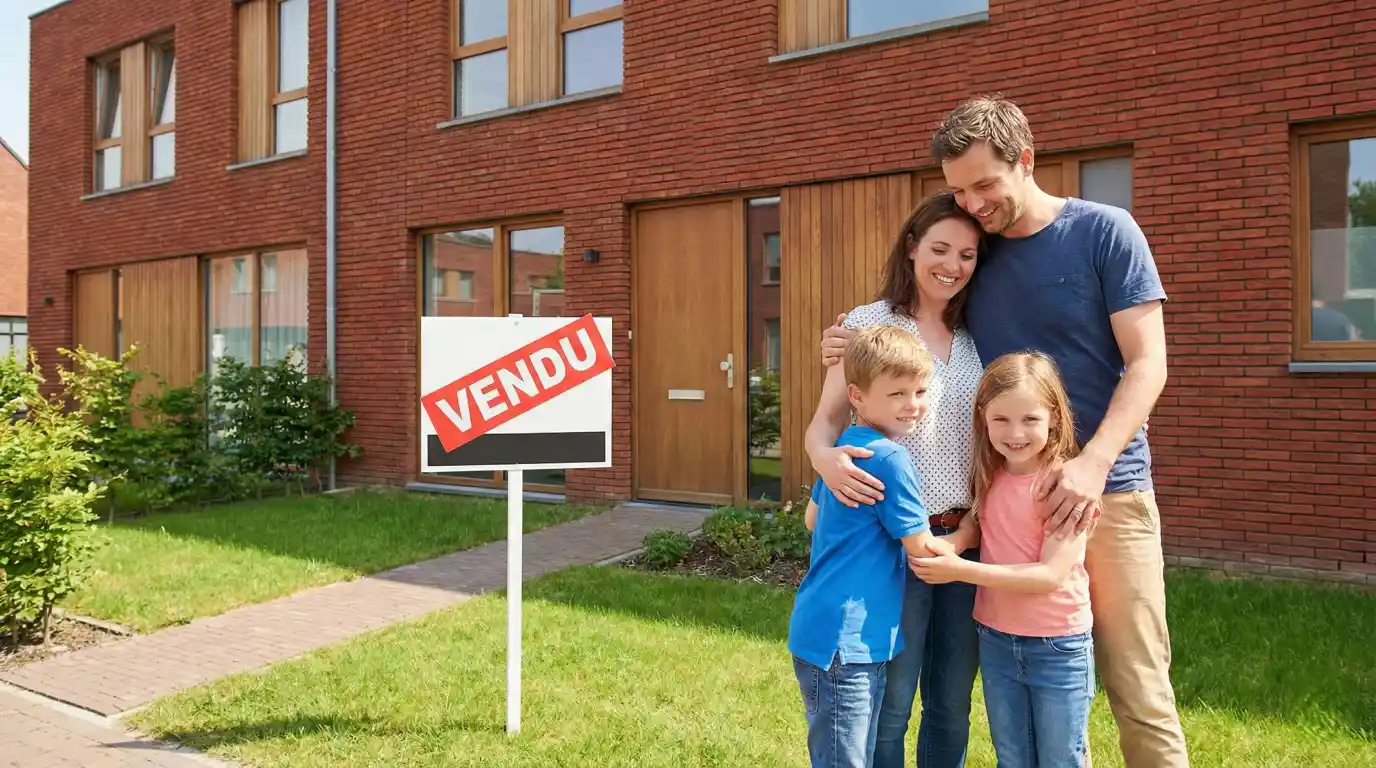 Famille belge protégée par assurance solde restant dû devant maison achetée avec crédit hypothécaire